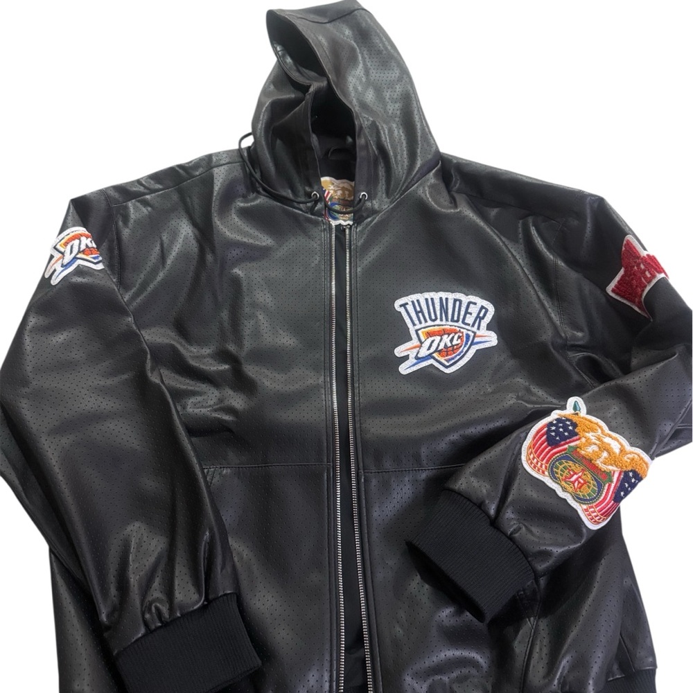 Hamilton Black Hooded Bomber Jacket with Thunder Patches